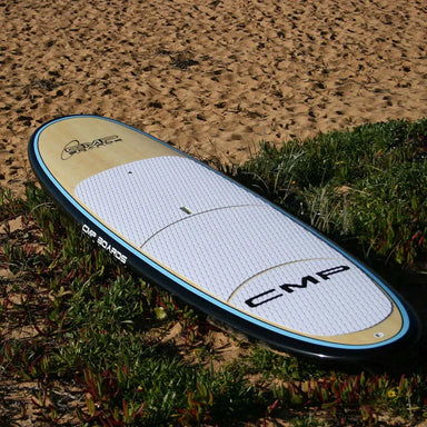 CMP Cruiser Bamboo Stand Up Paddleboard deck front angle view on beach