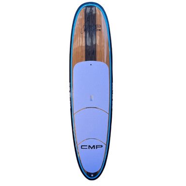 CMP Cruiser Wood Stand Up Paddleboard deck, timber and diamond deck pad, round taio and nose, "CMP Boards Australia" logo