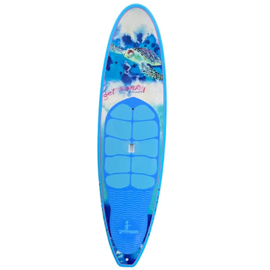 FUNKY SUPS Meet Shelby Stand Up Paddleboard deck blue, 3D graphic artwork, graphic design deck pad, round nose, pulled squashed tail "Get Funky" logo
