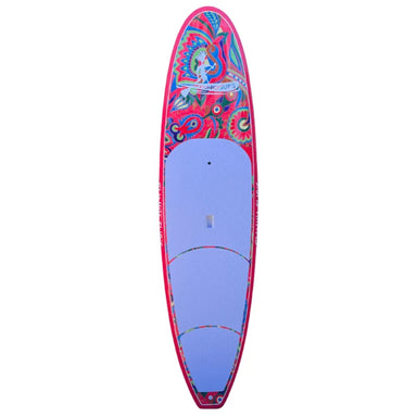FUNKY SUPS Flower Power Stand Up Paddle Board Package deck (pink/ flower graphic design), 3/4 diamond deck pad, round nose, squashed tail "FUNKY SUPS" logo