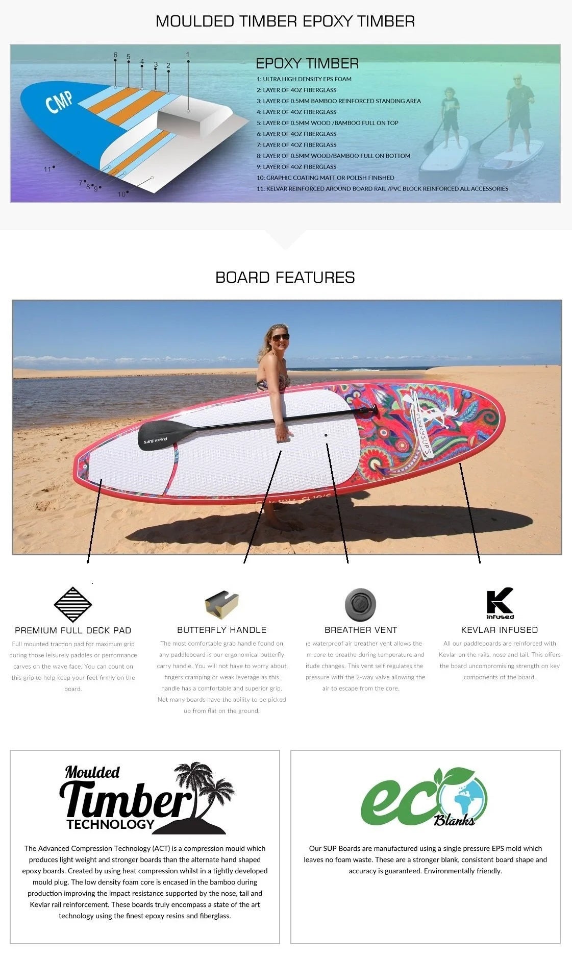 FUNKY SUPS Flower Power SUP features and construction