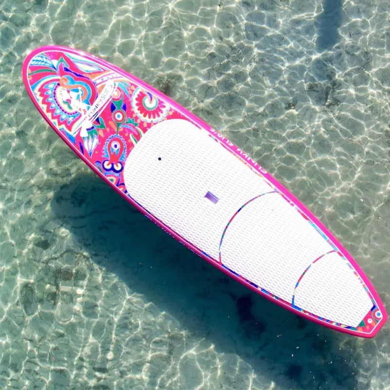 FUNKY SUPS Flower Power Stand Up Paddle Board Package, deck view in water