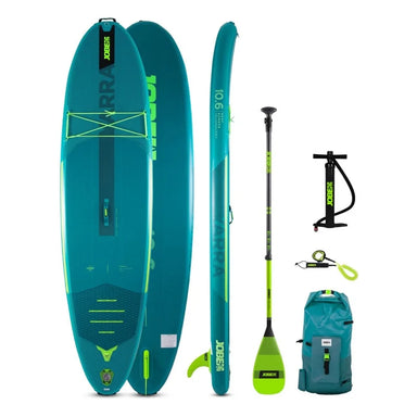 JOBE Yarra 10.6 Inflatable Stand Up Paddle Board Package in Teal Deck / Bottom / Rail / Paddle / Leash / Pump / Bag