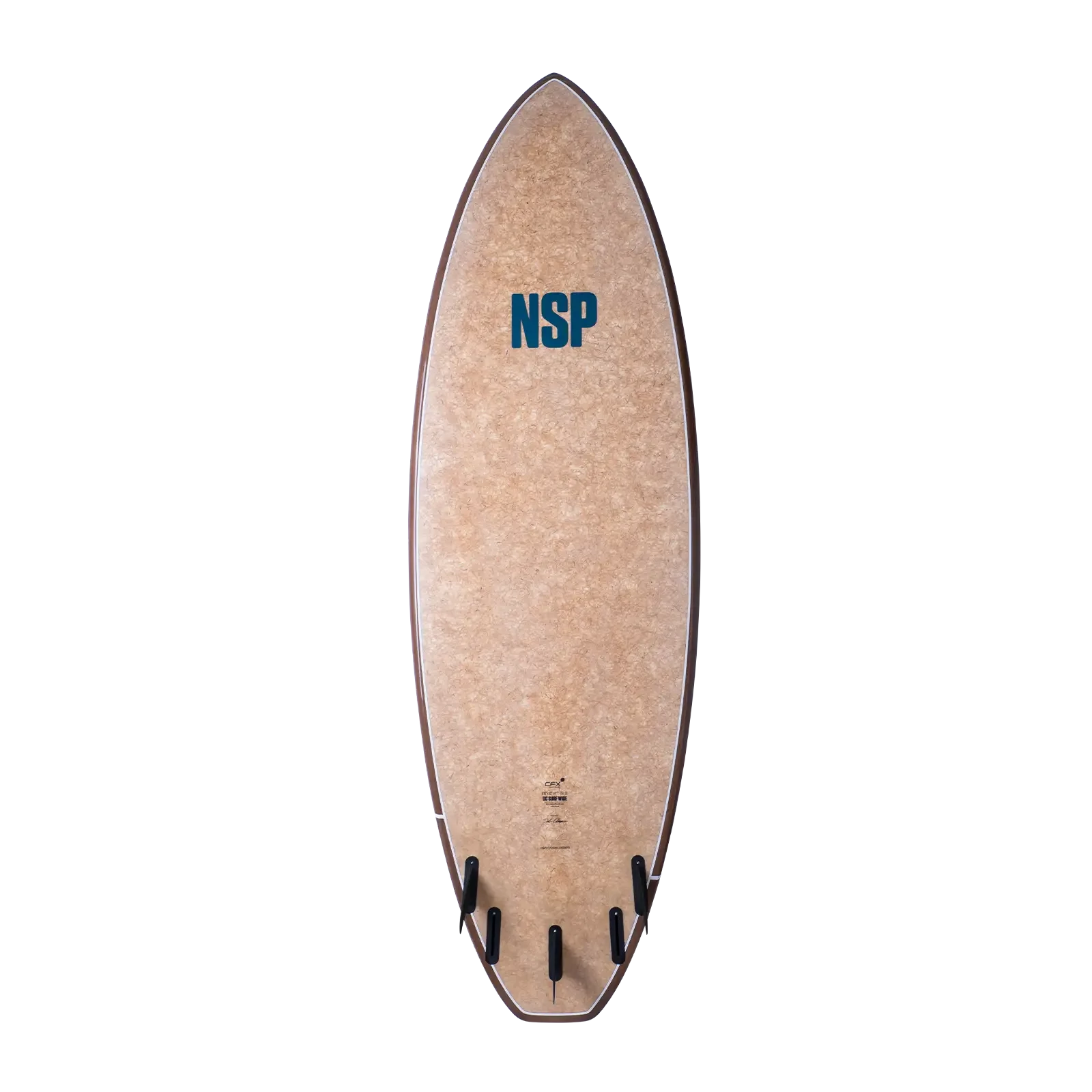 NSP DC Surf SUP Wide CocoFlax Stand Up Paddle Board Bottom natural CocoFlax "NSP" "CFX DC SURF WIDE" "Engineered by Dale Chapman" 5 Fin Box