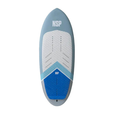 NSP Kingpin Surf Foil Board (blue/white) "NSP" logo Thermoformed EVA Deck Kick Tail Foot Strap inserts Round Tail Leash Plug