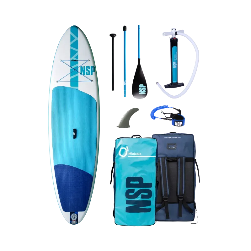 NSP O2 Allrounder Inflatable Stand Up Paddle Board Package, SUP, Paddle, Pump, Nylon fin, coil leash, Bag