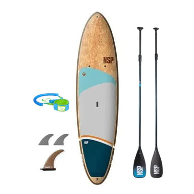NSP Ultimate Allrounder CocoFlax SUP Package, CocoFlax Allrounder SUP, Allrounder 86_30 Hybrid Paddle, Coiled Leash, Fins