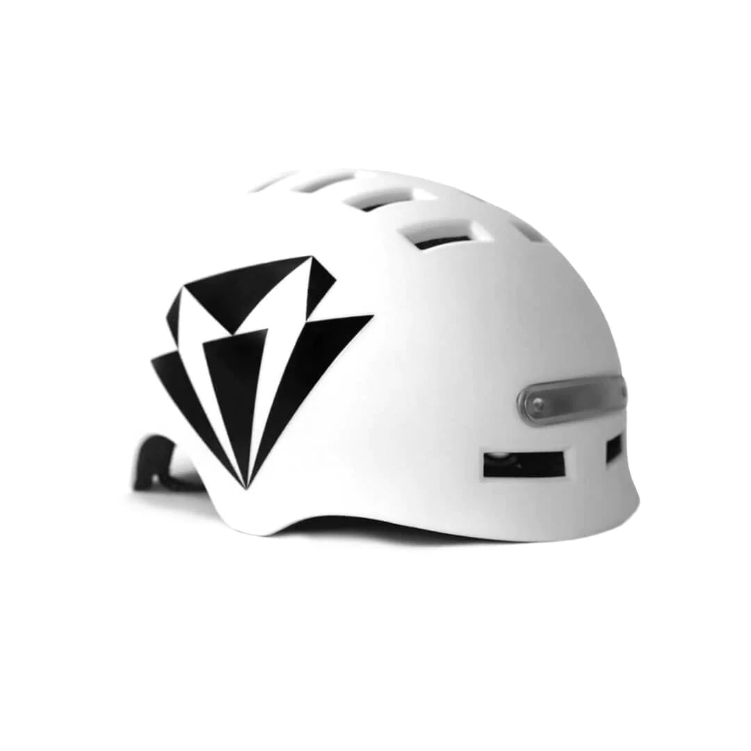 VIPPA Diamond LED Helmet White right angle VIPPA logo, headlight